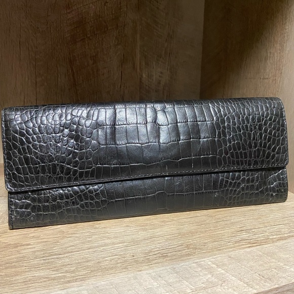 Ann Taylor Handbags - Clutch Black Faux Crocodile Purse Bag Ann Taylor